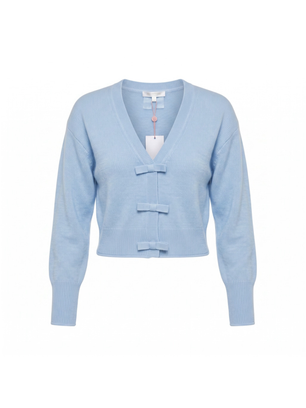 Love Shack Fancy Luisella Bow Crop Cashmere Cardigan Dewdrop Small NWT